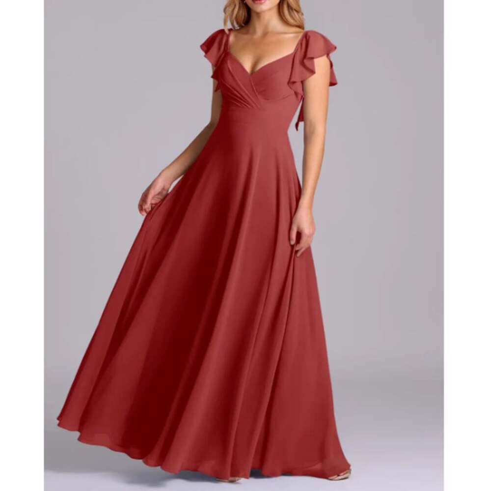 Azazie Leilani Rust A-Line Pleated Chiffon Dress Rust Size 14